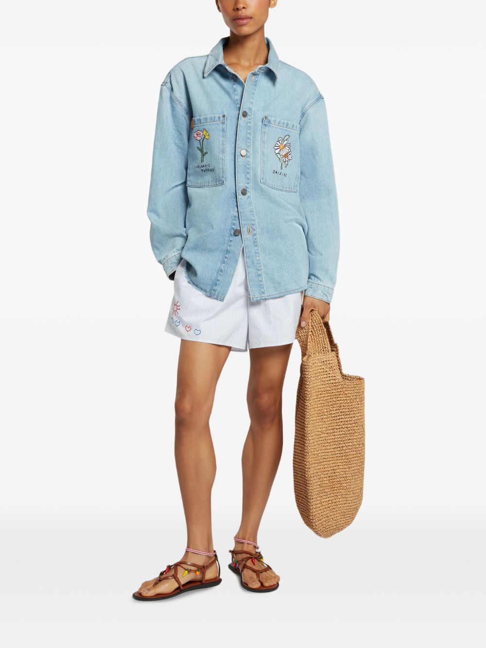 floral-embroidered pocket cotton jacket
