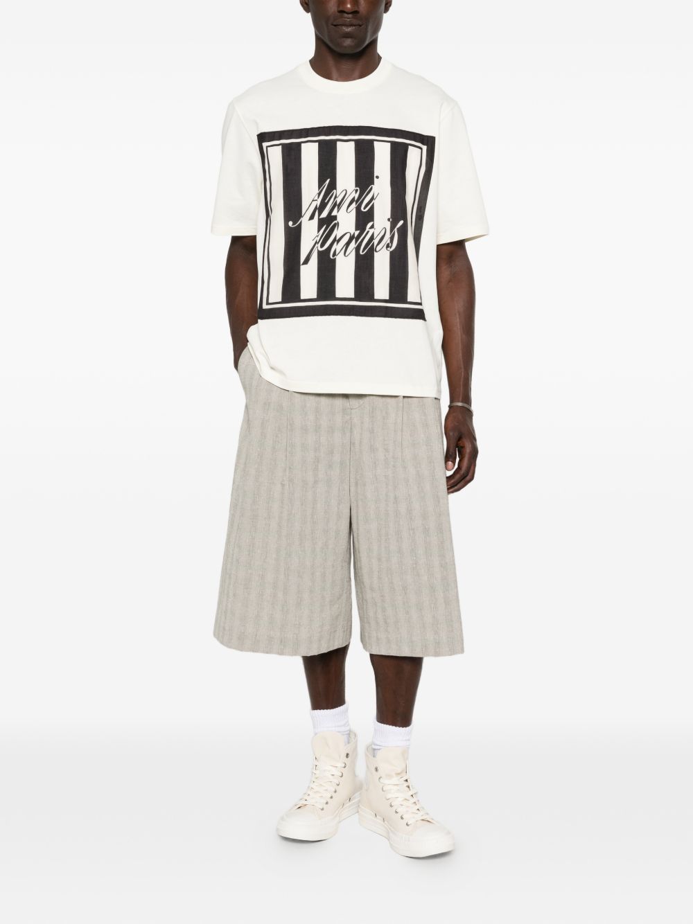 logo-print striped-patch T-shirt