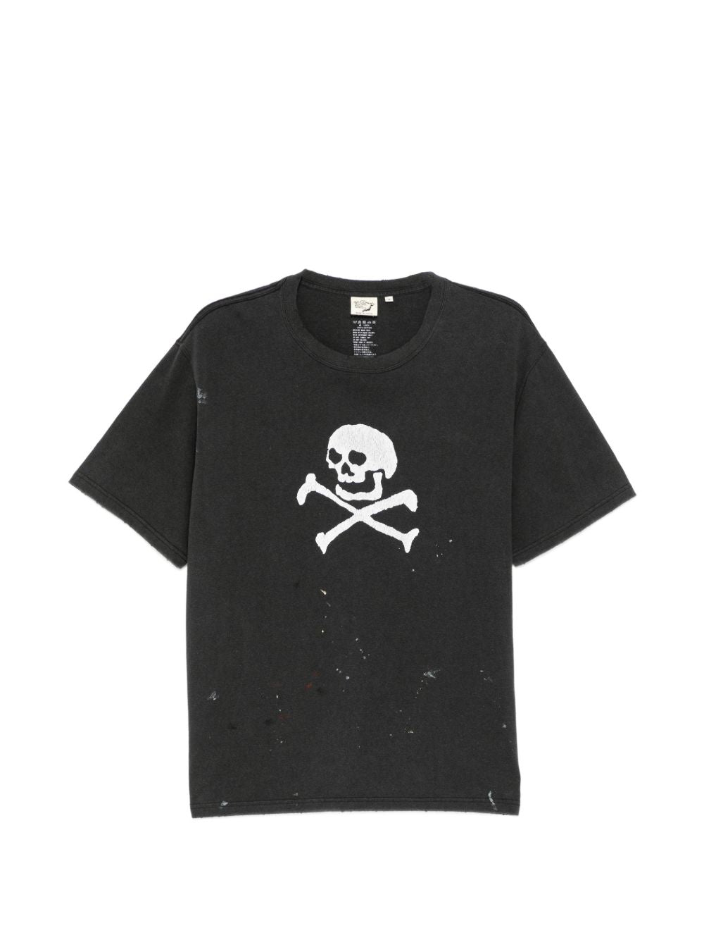 skull-print paint-splatter T-shirt