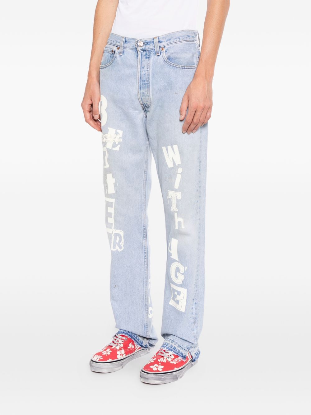 logo-print raw-cut jeans