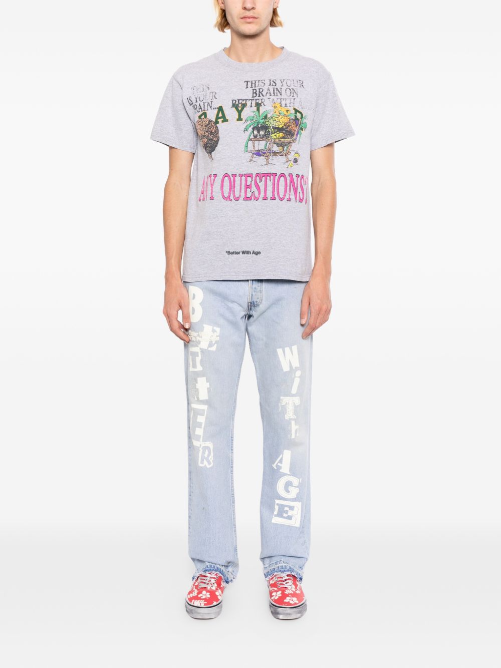 logo-print raw-cut jeans