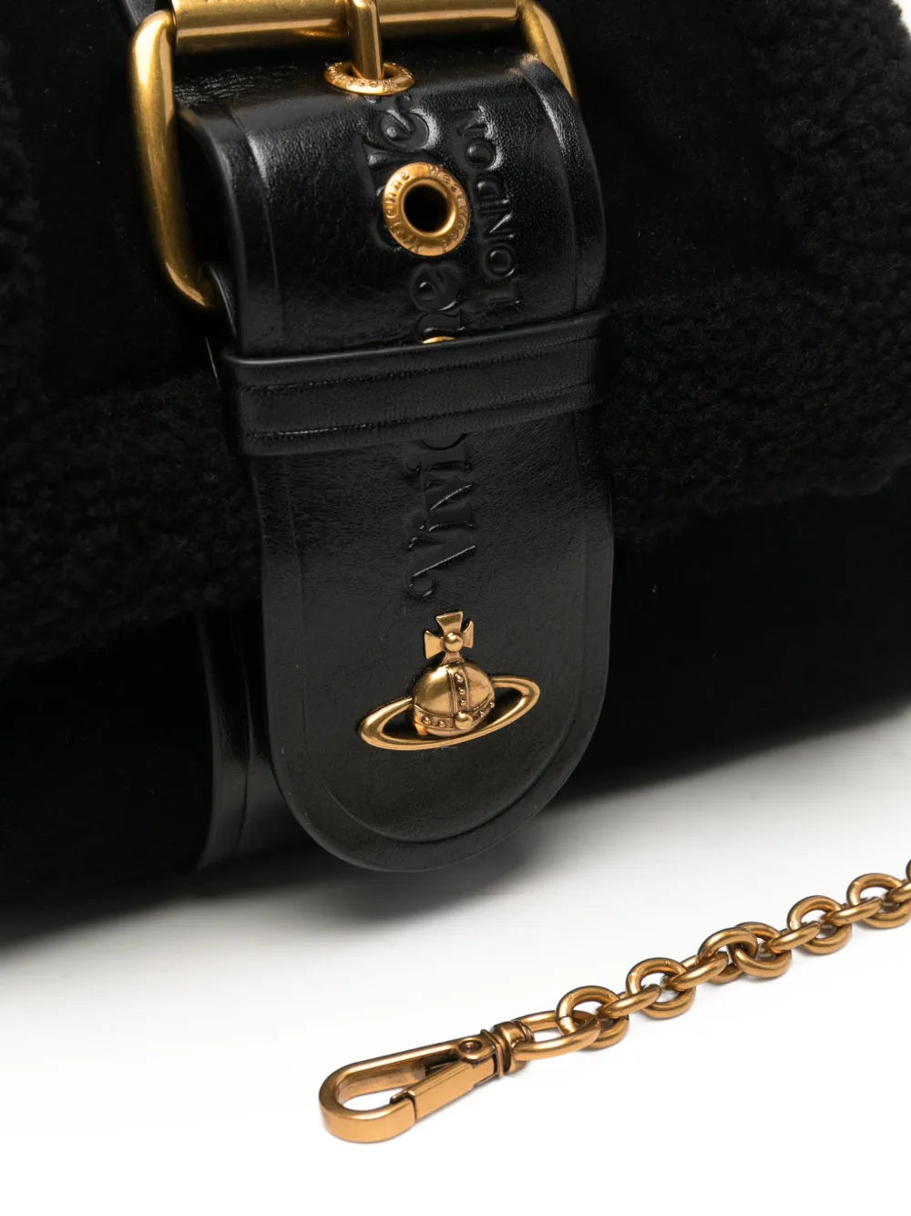 buckle-detail shearling-trim shoulder bag