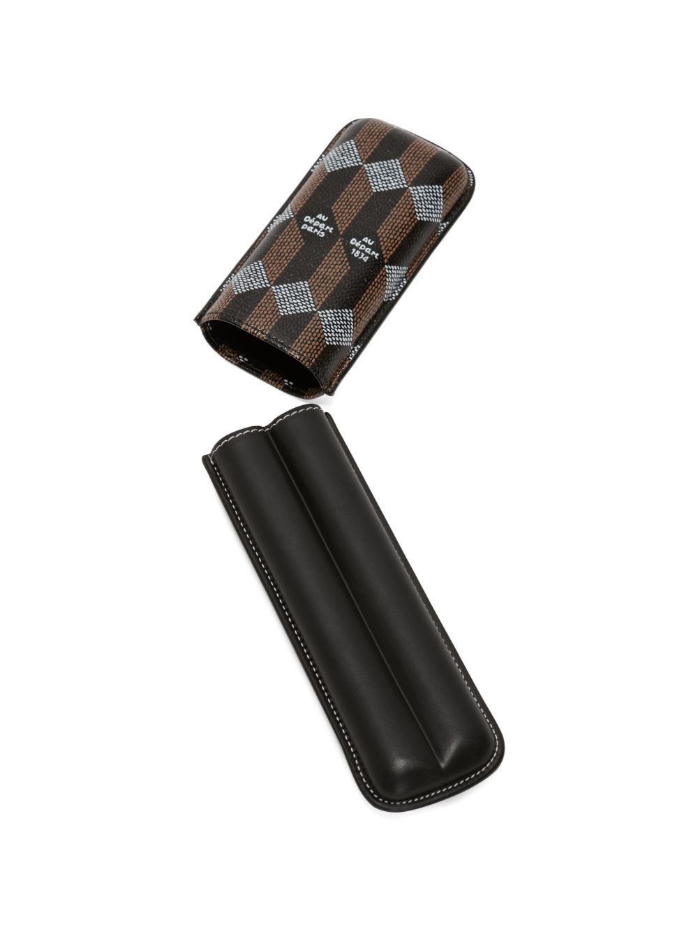geometric-print leather double cigar case