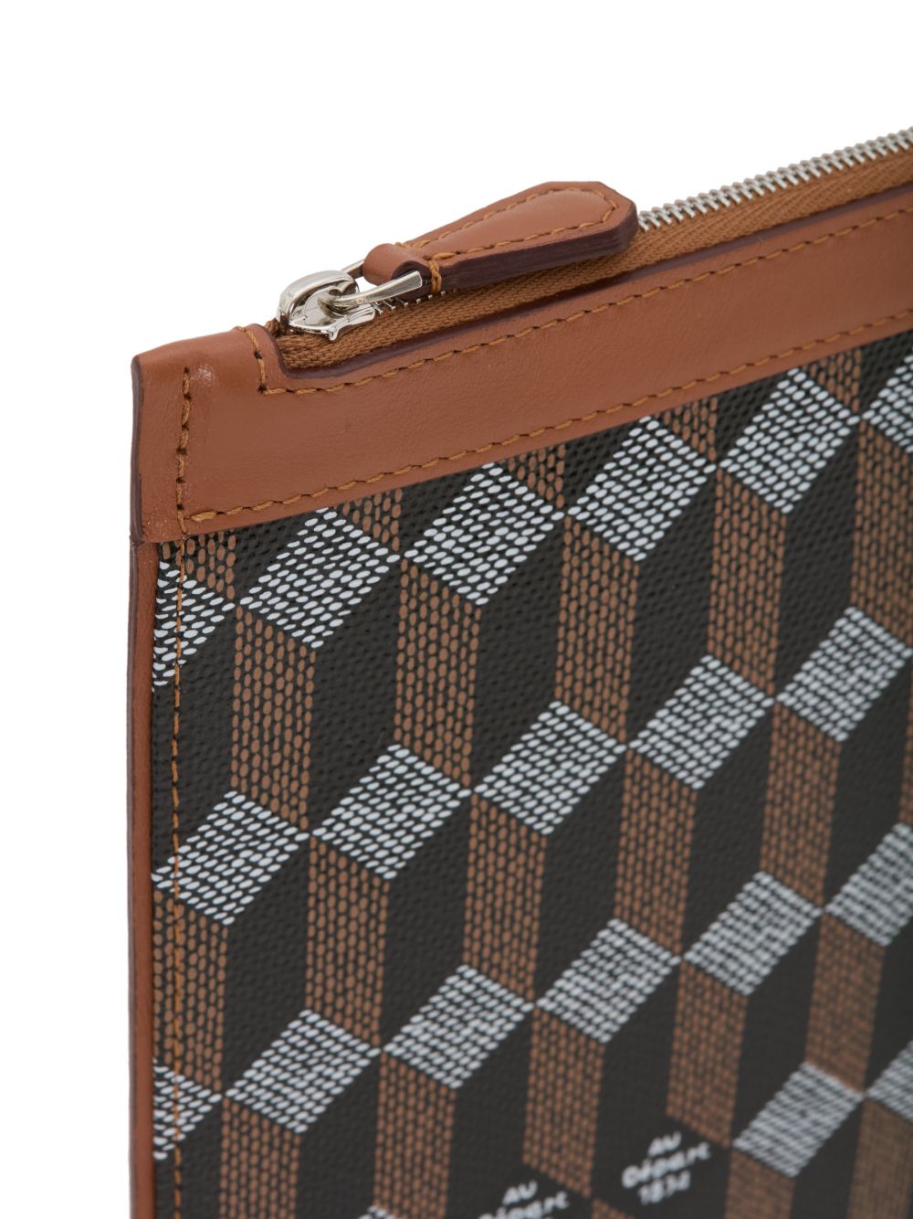 geometric-print leather-trim clutch bag