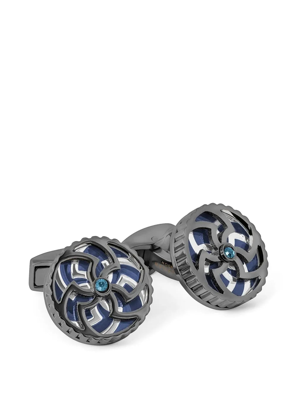 Rotating Trinity Crystal-Embellished Gear-Edge Cufflinks