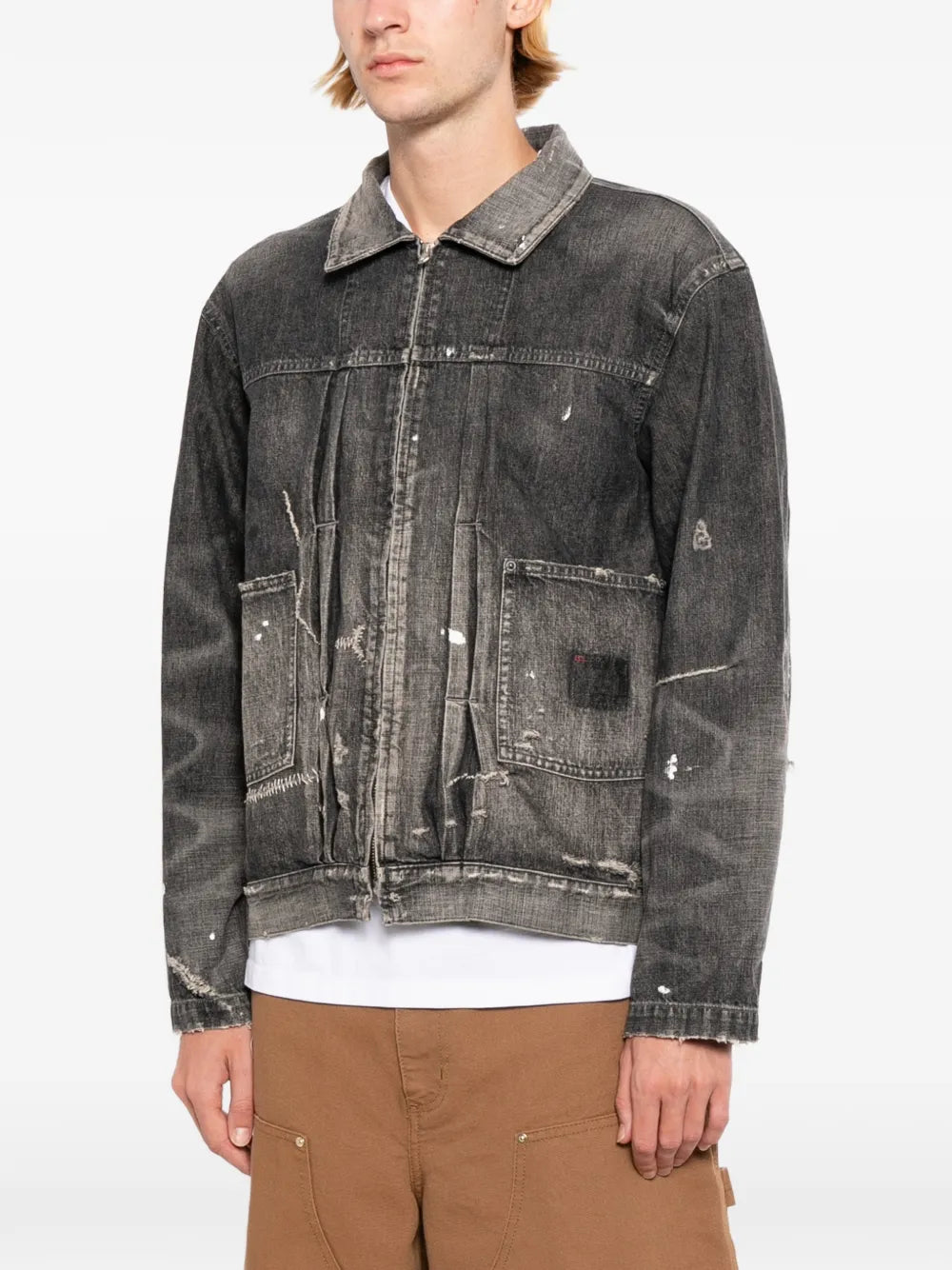 Distressed Paint-Splatter Denim Jacket