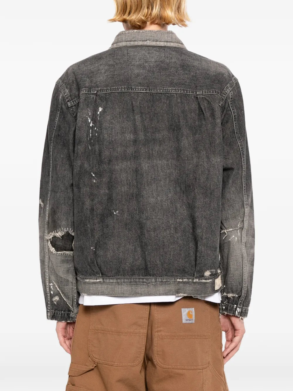 Distressed Paint-Splatter Denim Jacket