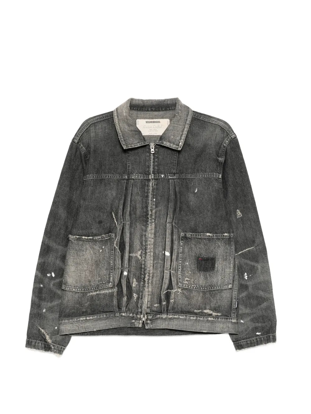 Distressed Paint-Splatter Denim Jacket