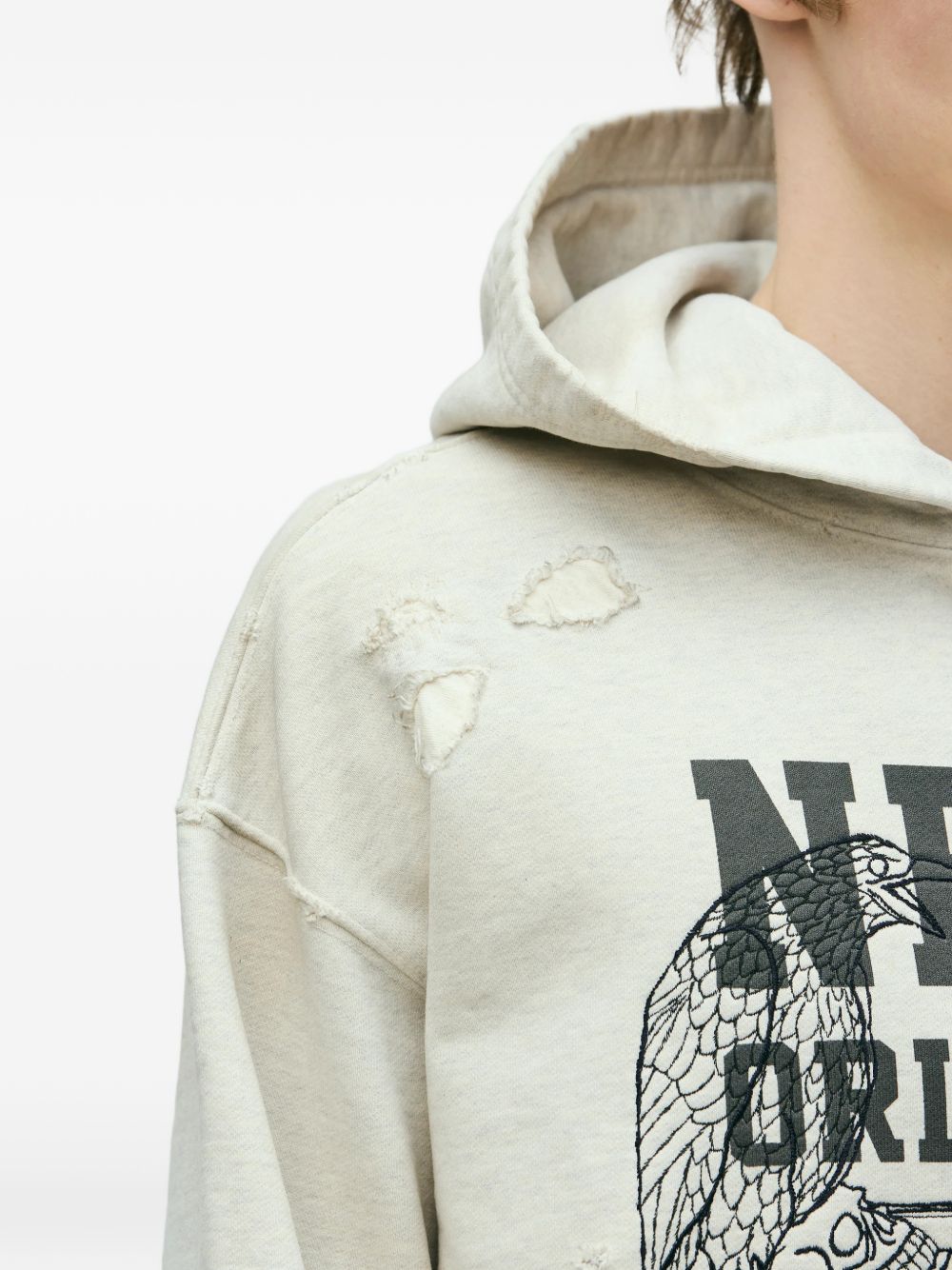 distressed graphic-print hoodie