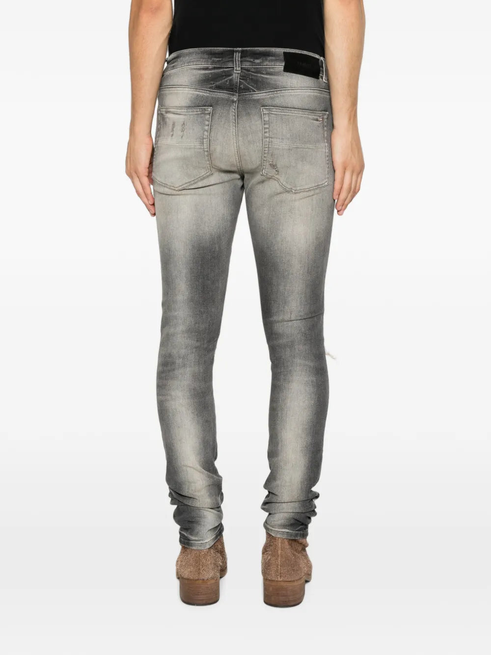 distressed checked-panel jeans