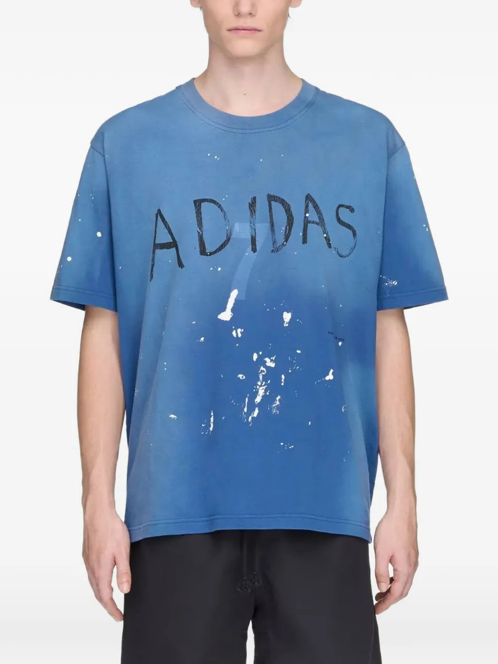 x Adidas paint-splatter logo-print T-shirt