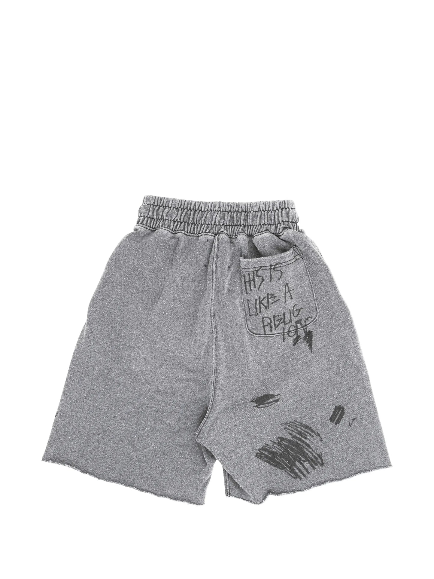 Graphic-Print Raw-Edge Shorts