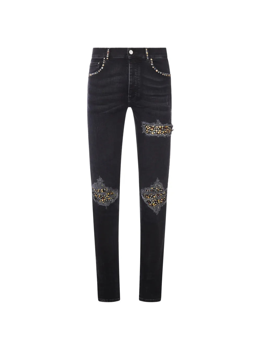 stud-embellished distressed jeans