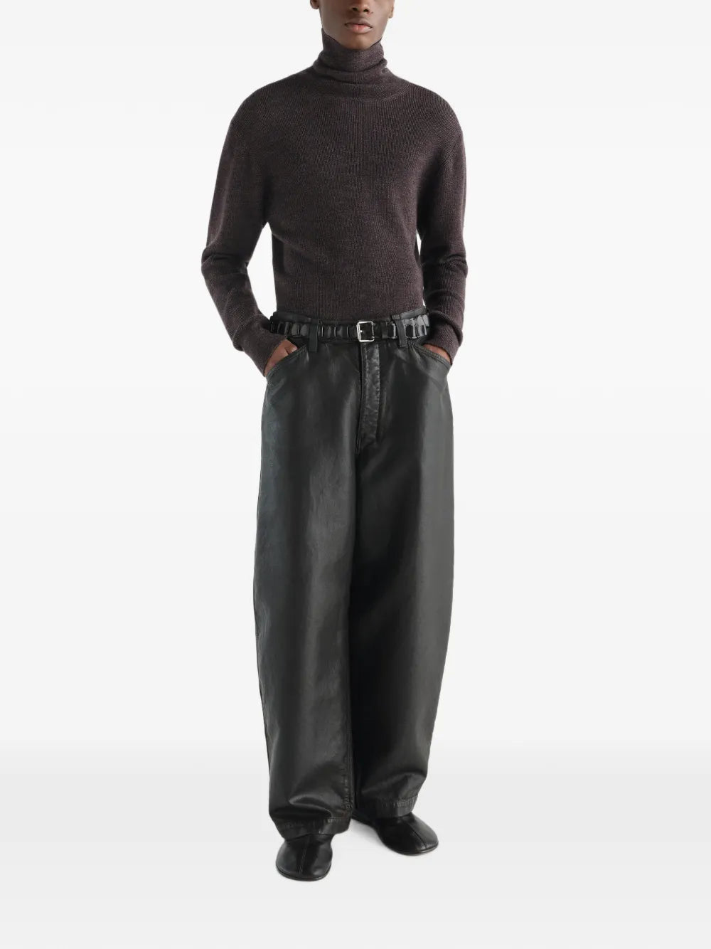 stand-collar sweater in fine mouliné merino wool