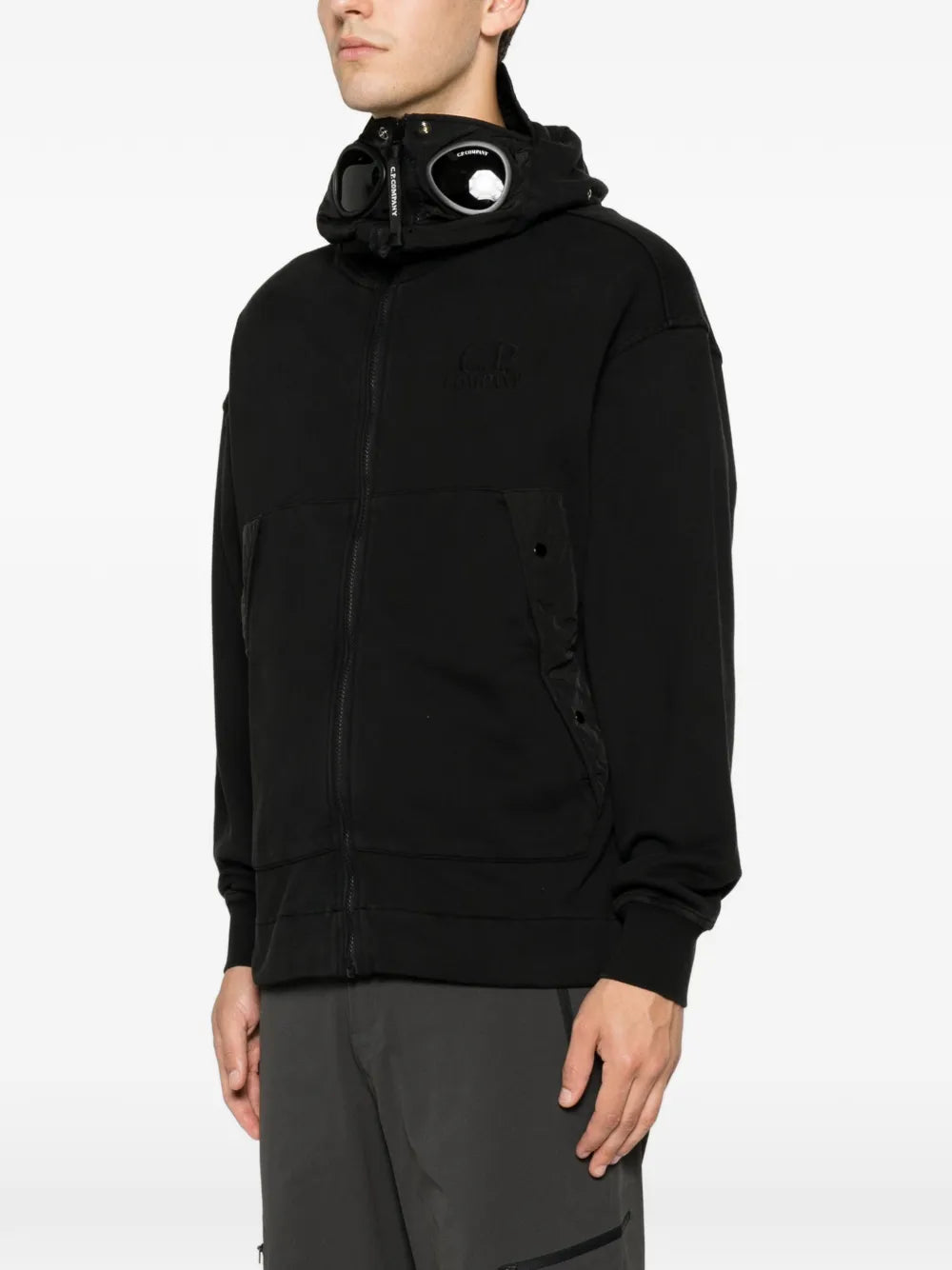 diagonal raised fleece mixed boxy hoodie