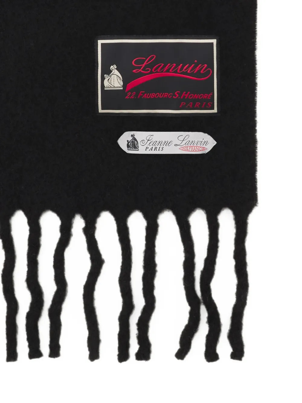 Fringed wool scarf with 22 Faubourg label
