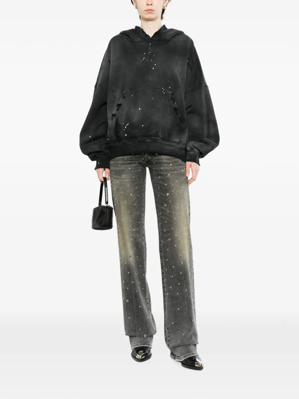 paint-splatter distressed hoodie