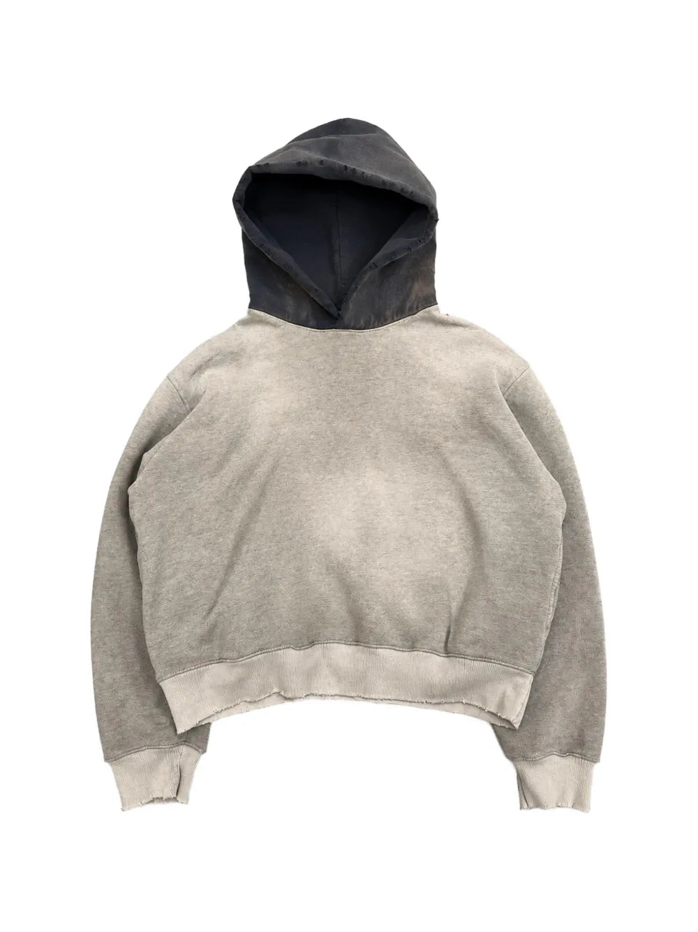contrast-hood frayed hoodie