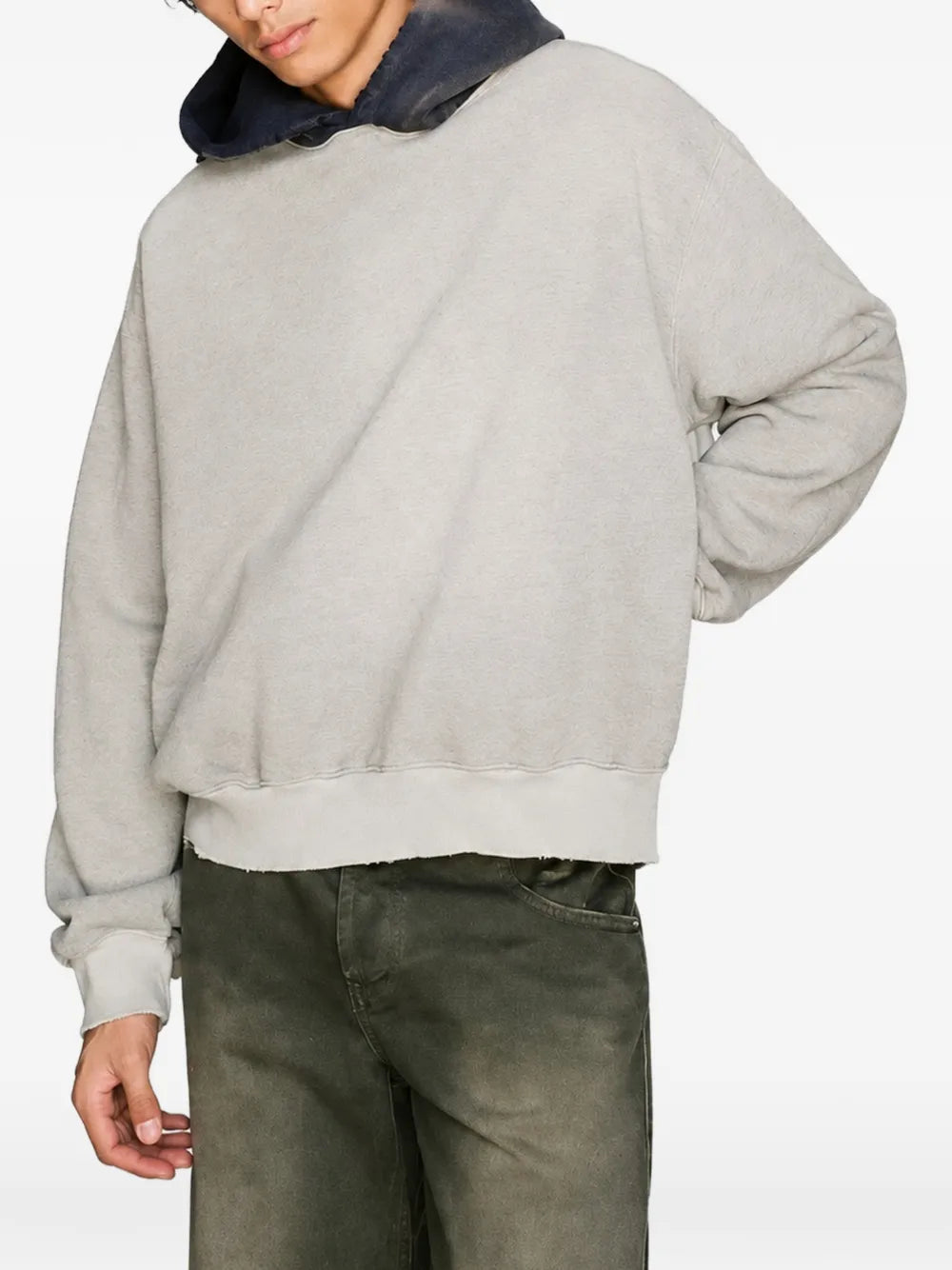 contrast-hood frayed hoodie