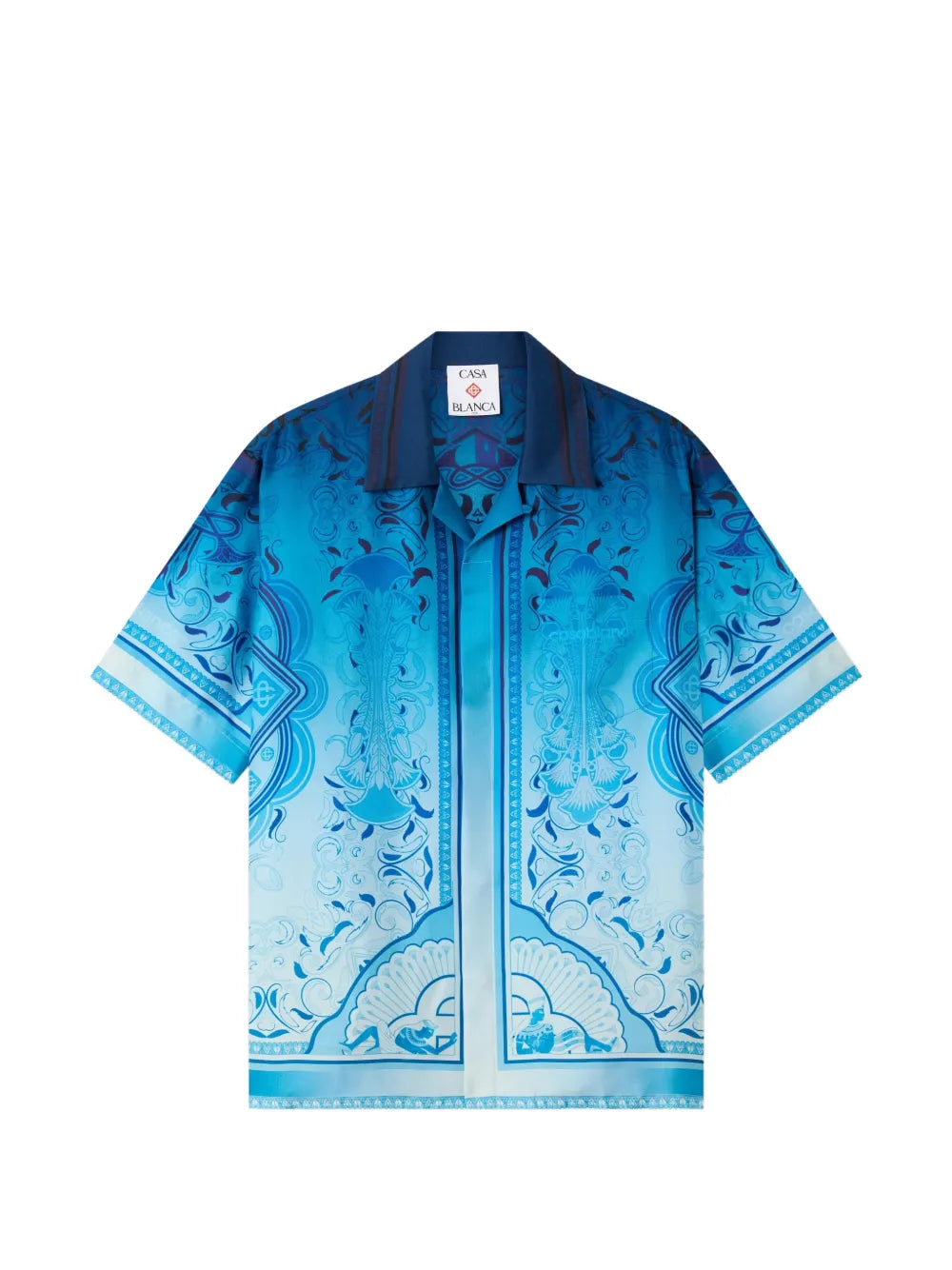 blue gradient Egyptian Rug short sleeve silk shirt
