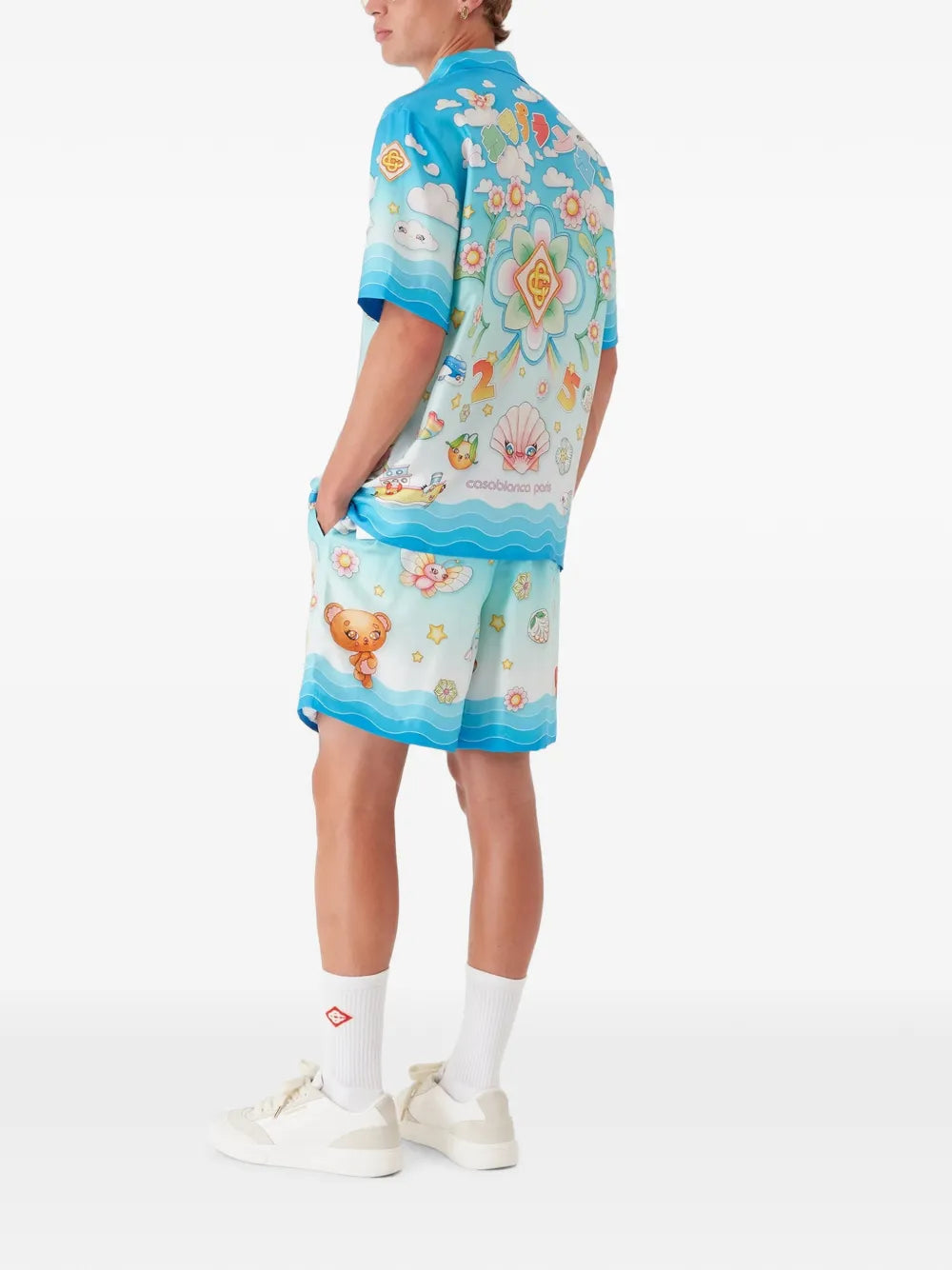 Kawaii-motif silk twill shorts