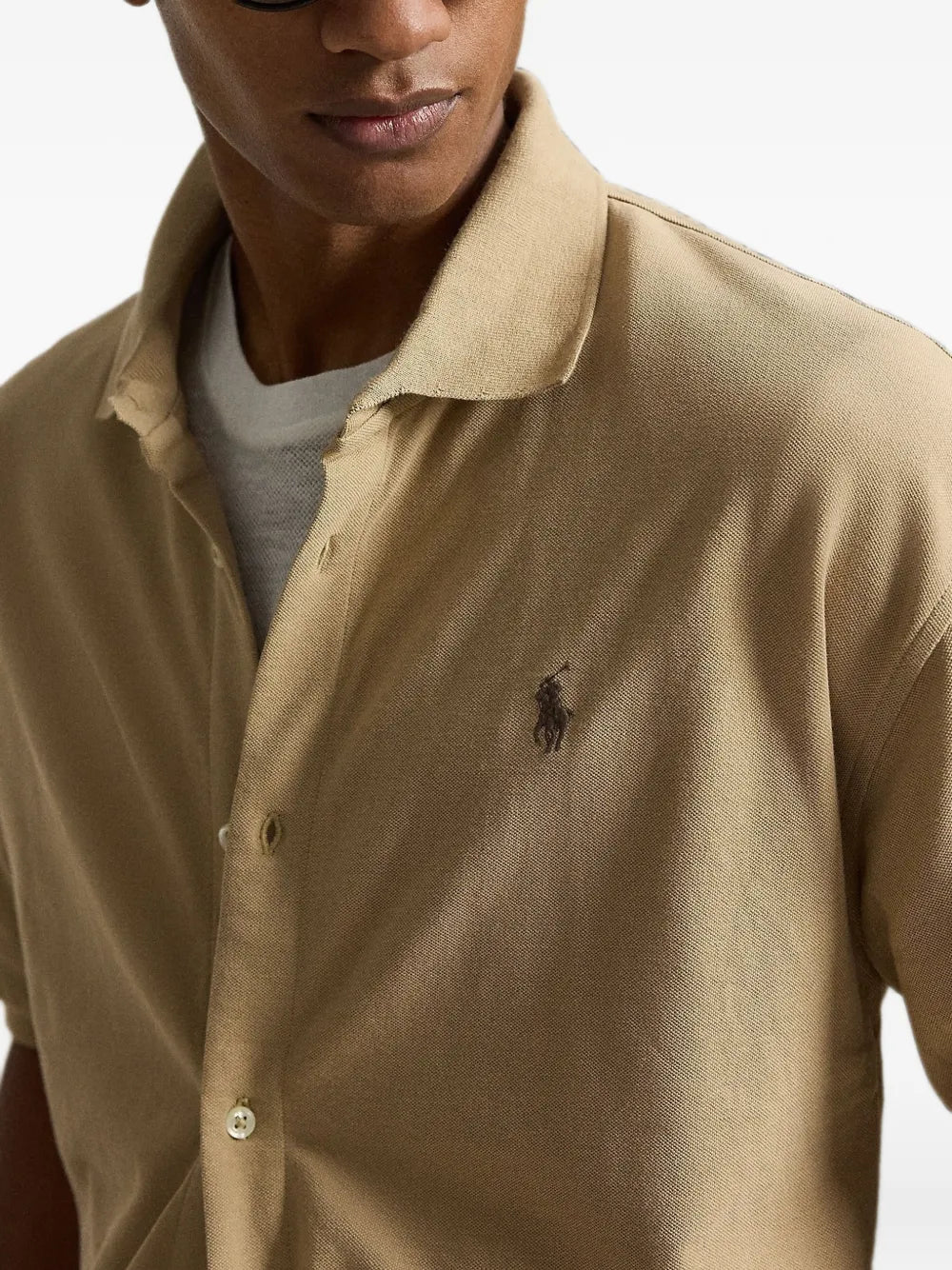 logo-embroidered ribbed-trim shirt