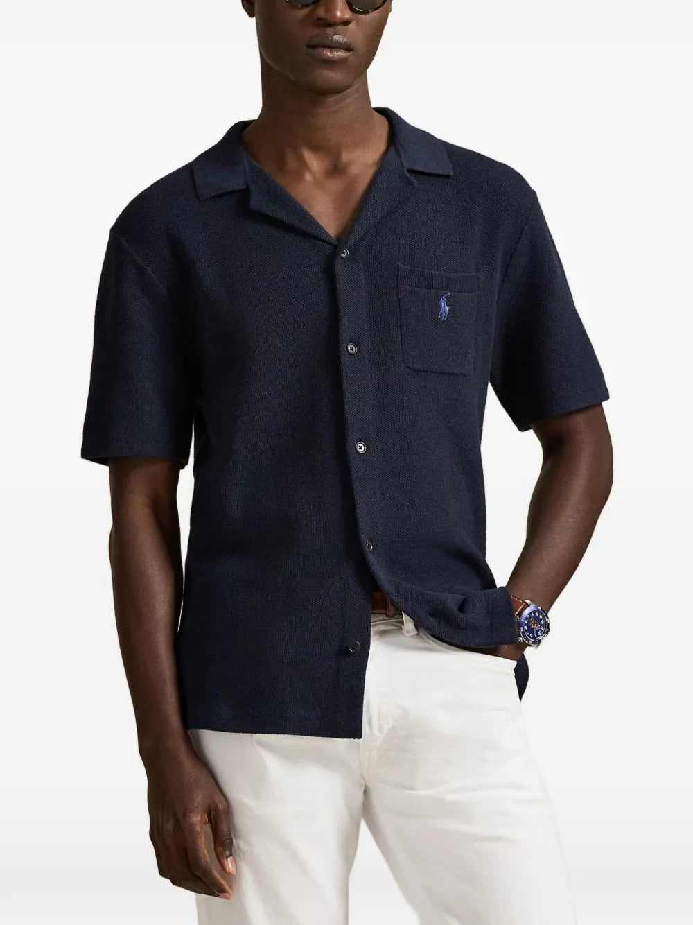logo-embroidered button-up shirt 