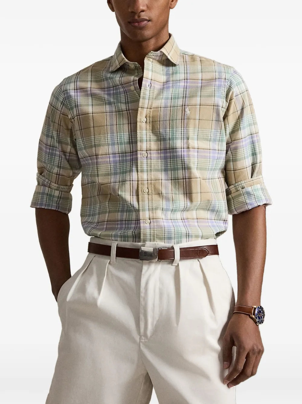 plaid-check embroidered-logo shirt