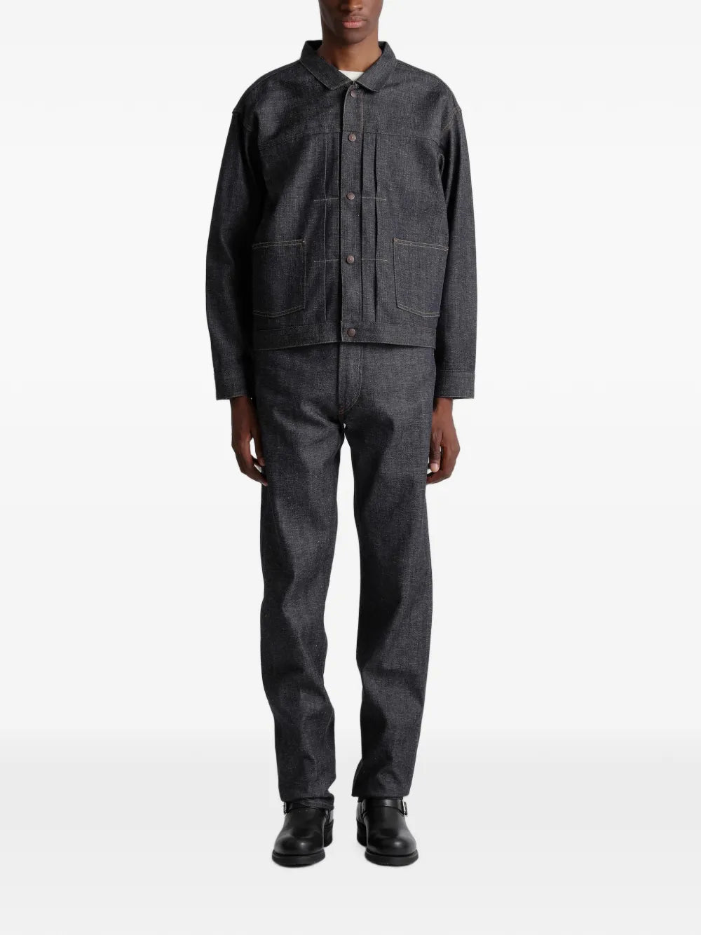 pleated cinch-back denim jacket