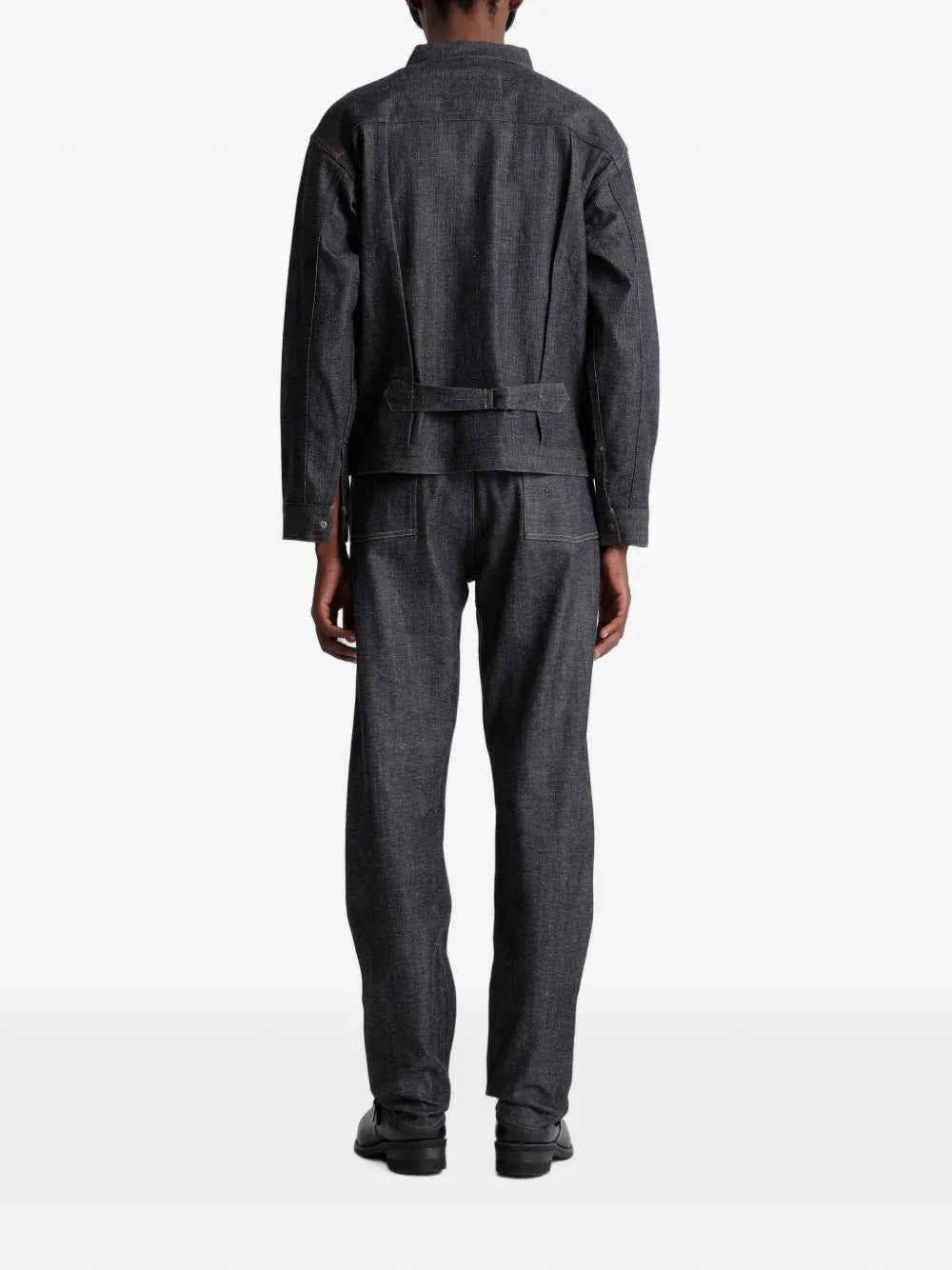 pleated cinch-back denim jacket