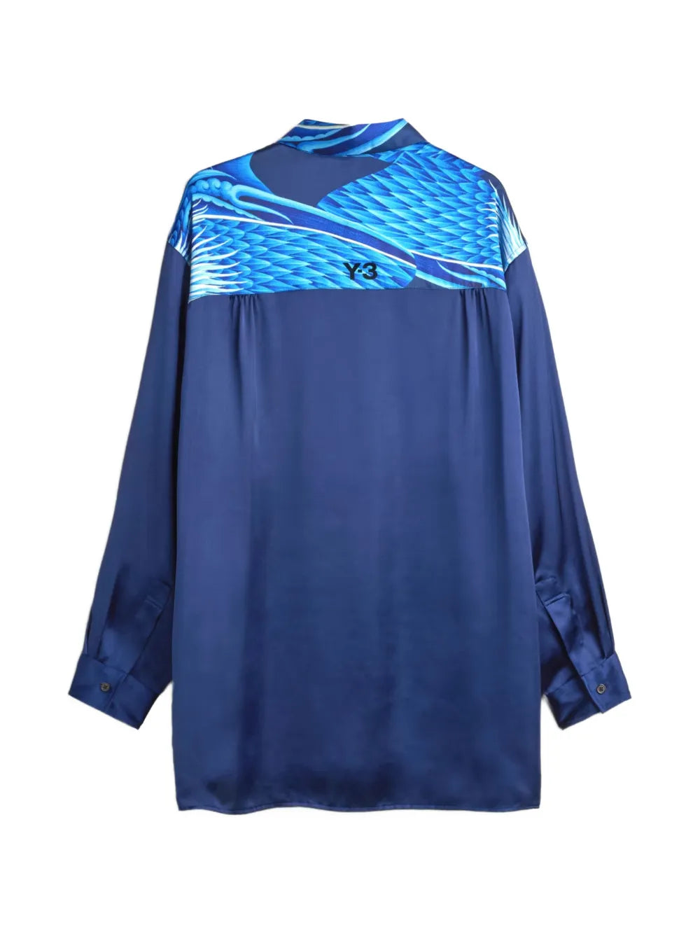 Y-3 blue satin graphic shirt