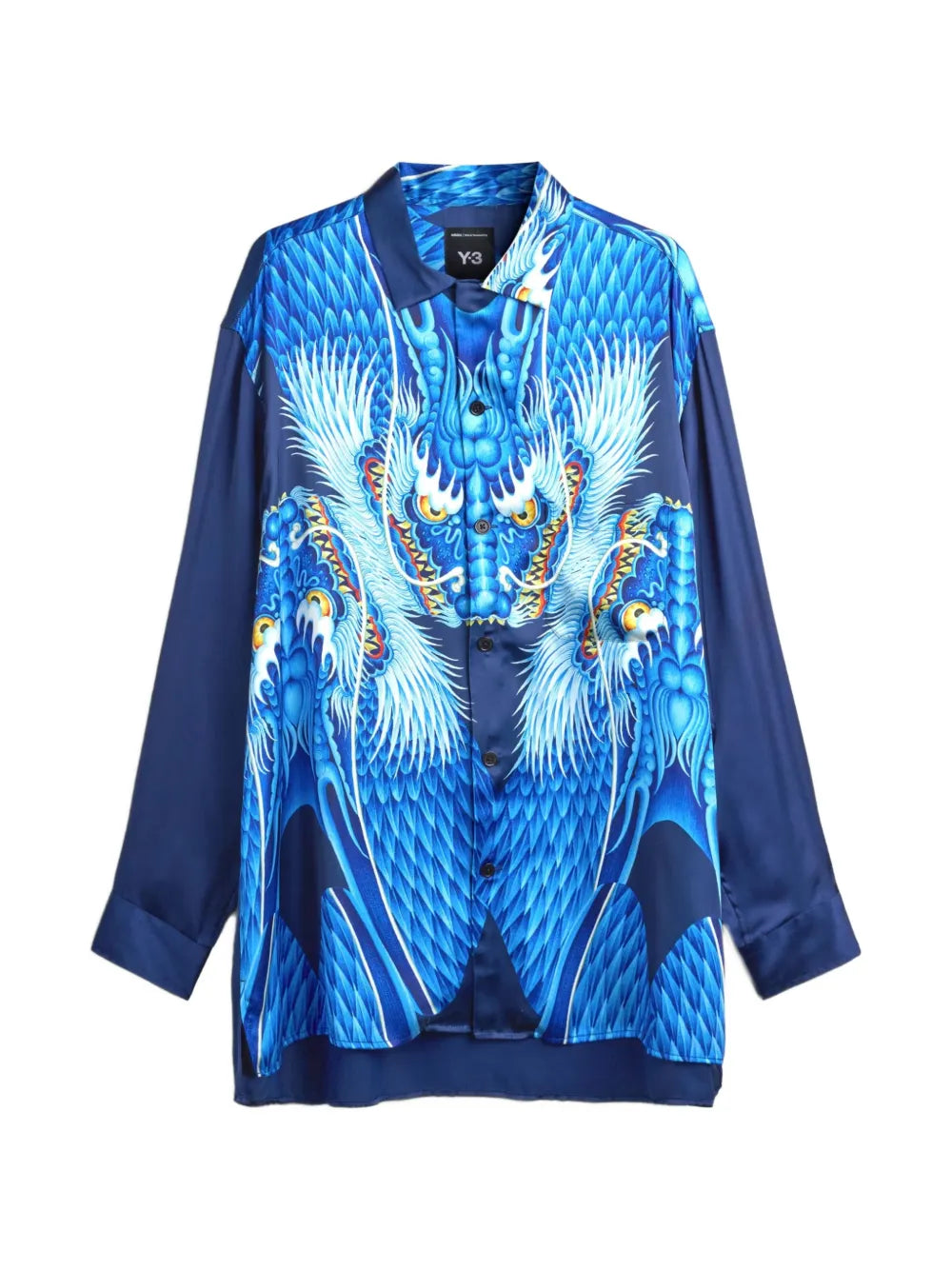 Y-3 blue satin graphic shirt