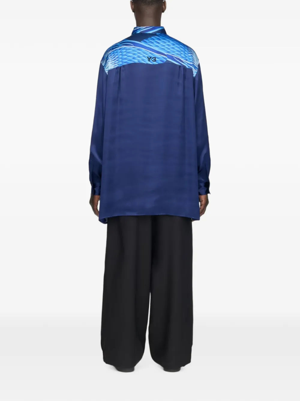Y-3 blue satin graphic shirt