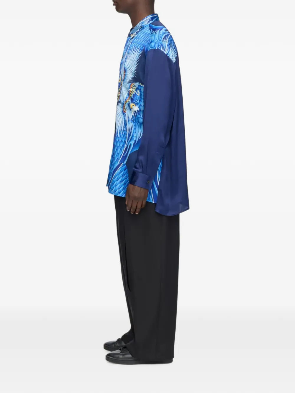 Y-3 blue satin graphic shirt