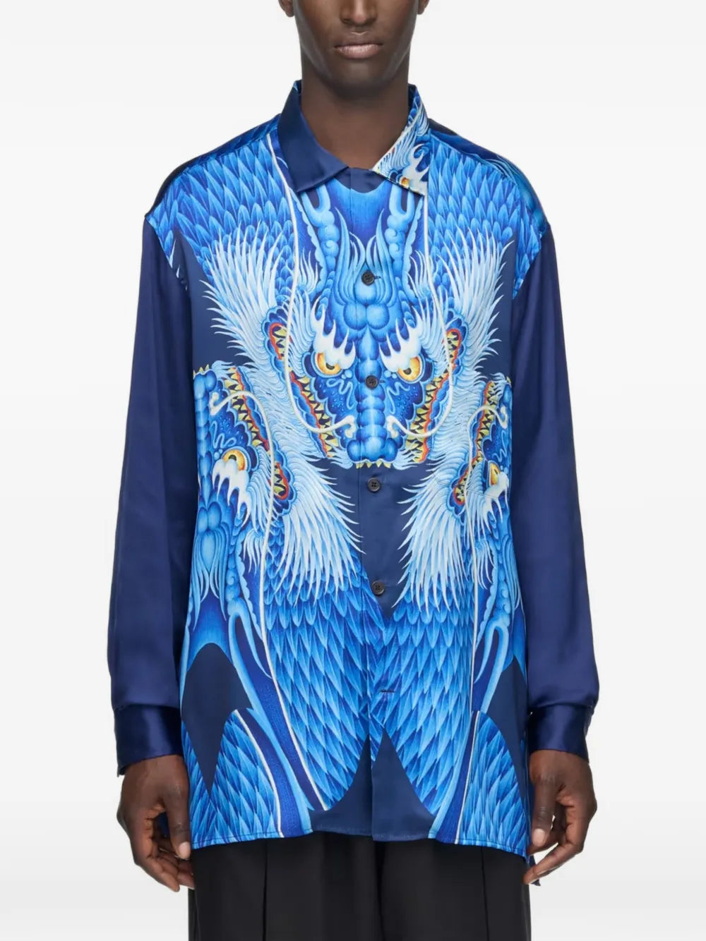 Y-3 blue satin graphic shirt
