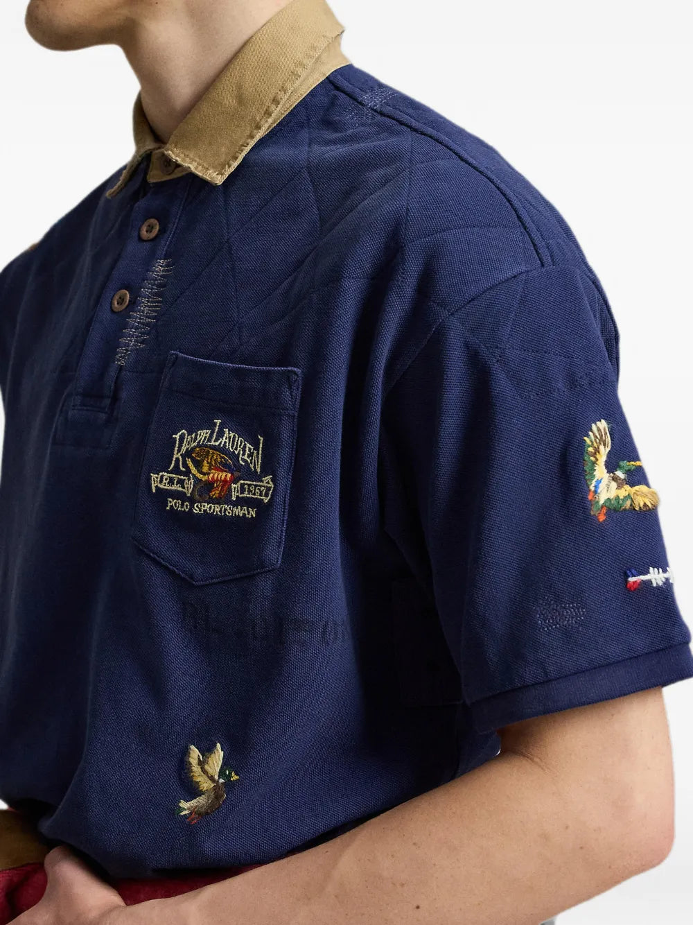 duck-embroidered quilted-yoke polo shirt