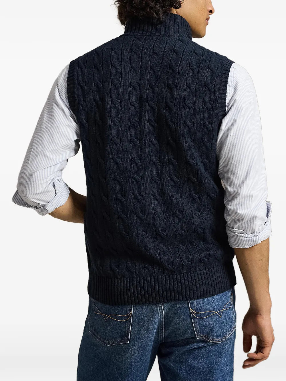 cable-knit zip-up sleeveless cardigan