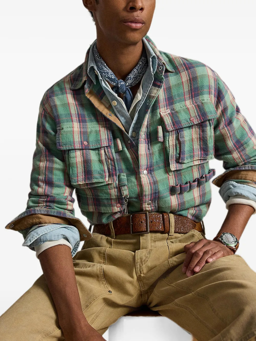 classic-fit plaid brushed flannel shirt