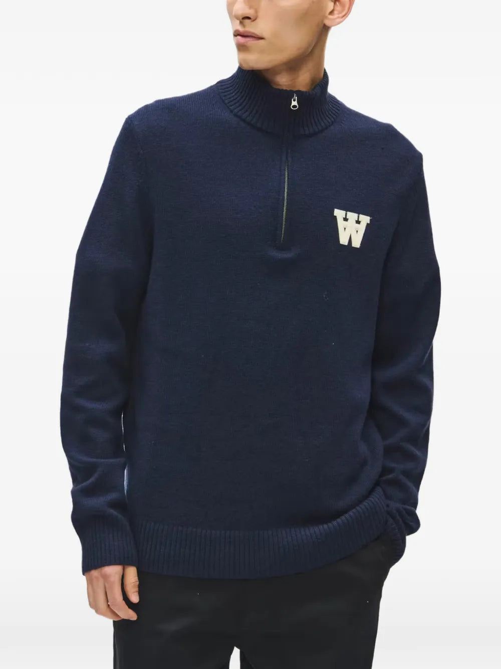 WWTay quarter-zip logo-patch sweater