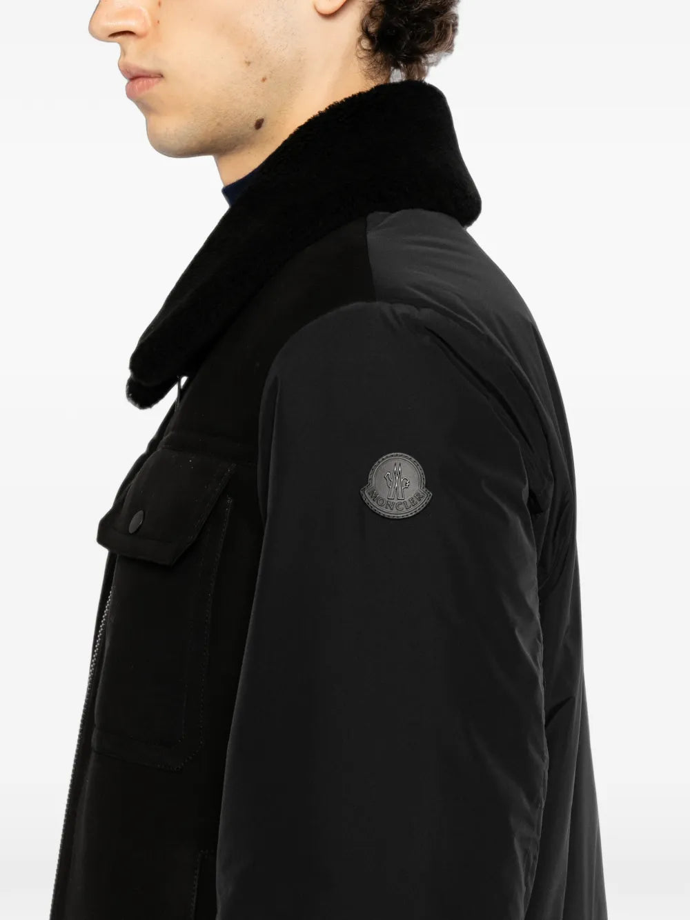 shearling-collar panelled jacket