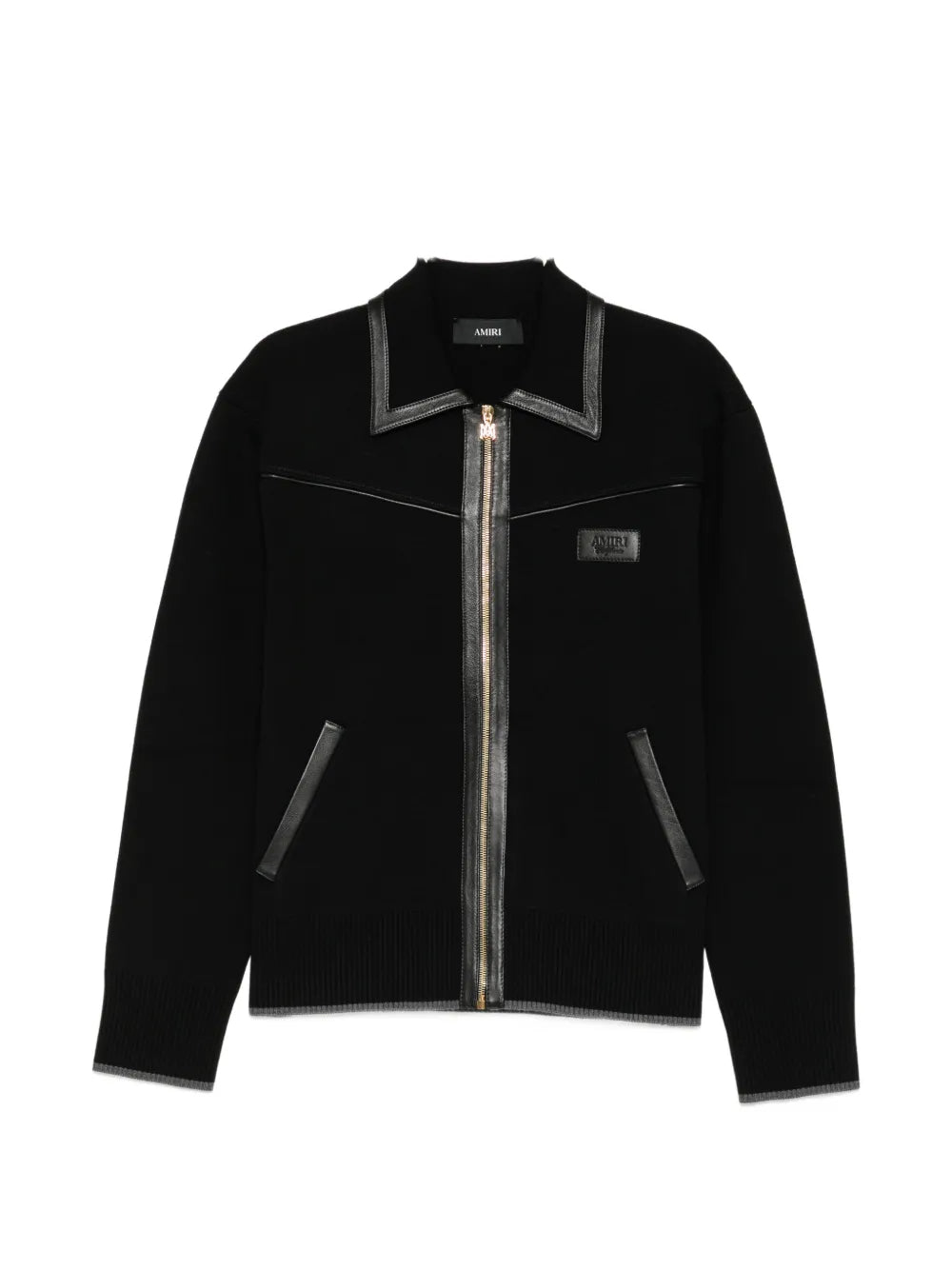 leather-trimmed zip-up jacket