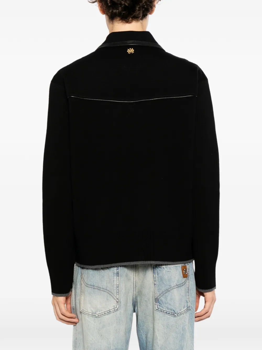 leather-trimmed zip-up jacket