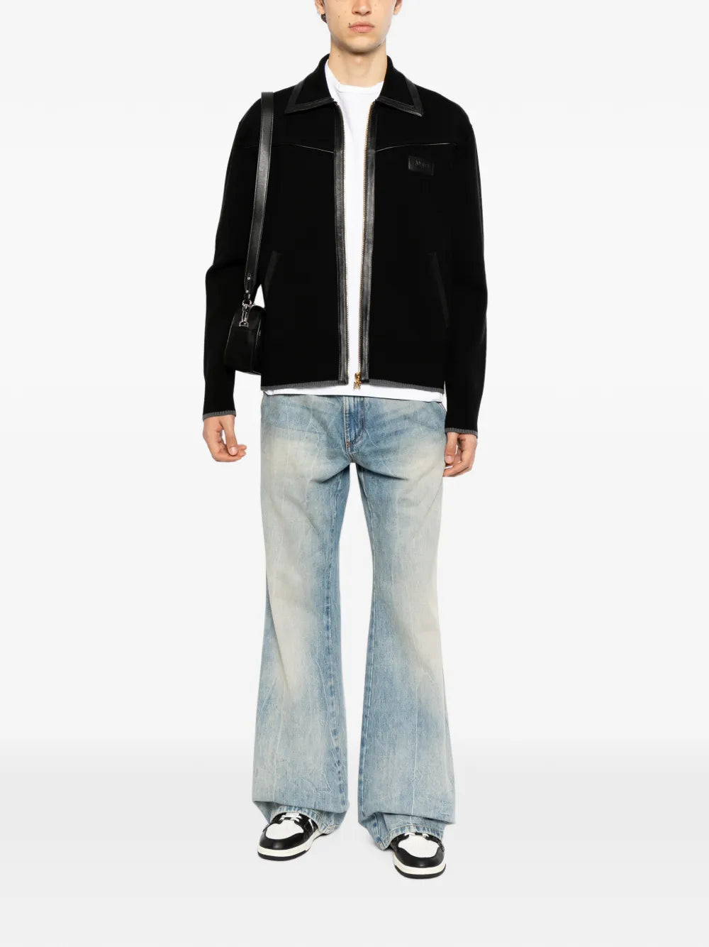 leather-trimmed zip-up jacket