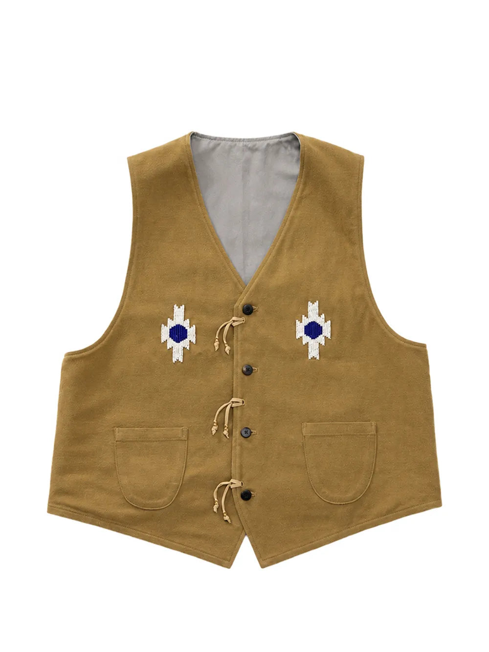 beaded-motif front-button gilet