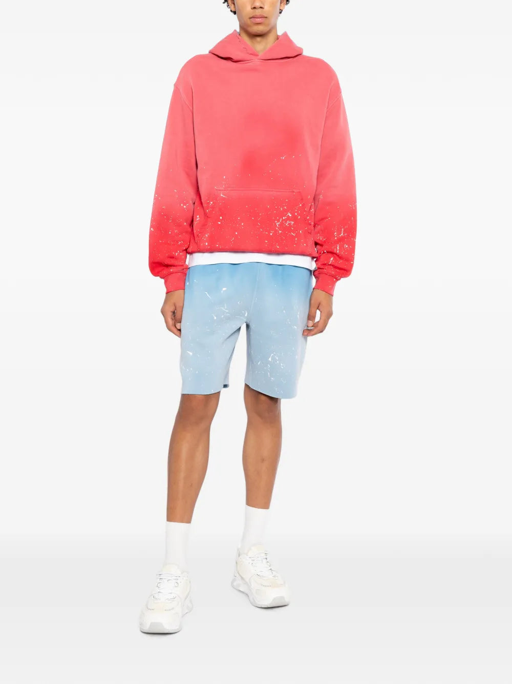 ombré paint-splatter shorts
