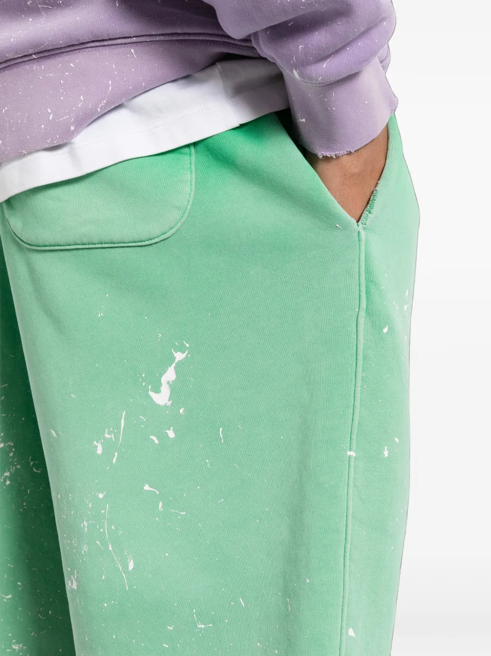 paint-splatter distressed shorts