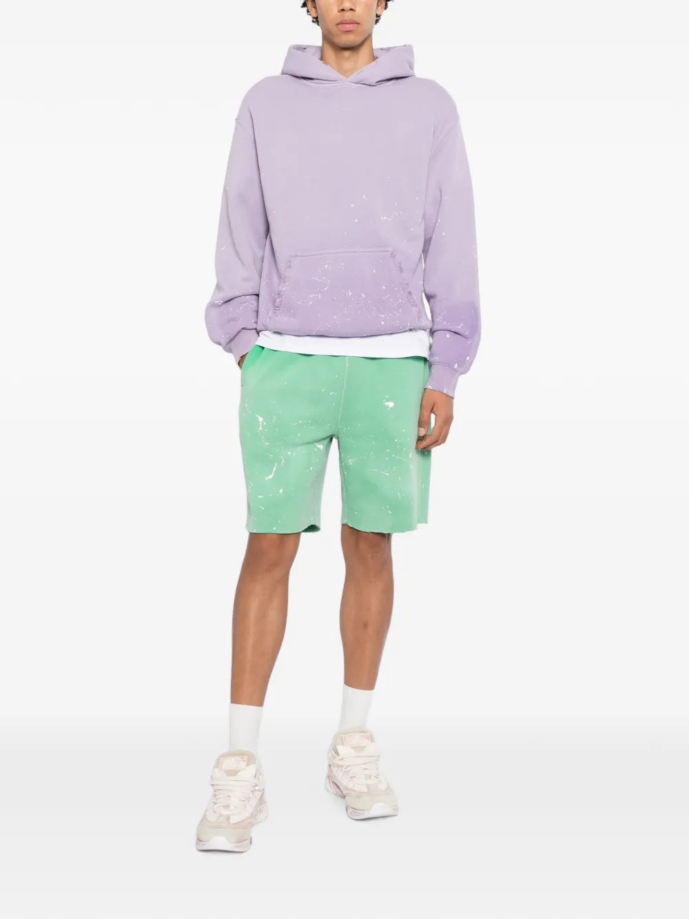 paint-splatter distressed shorts