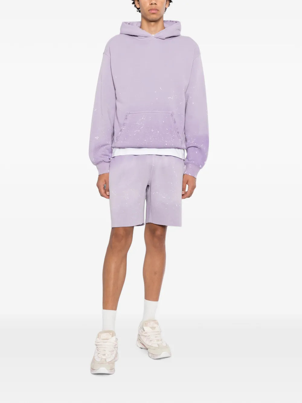 ombré-effect paint-splatter shorts