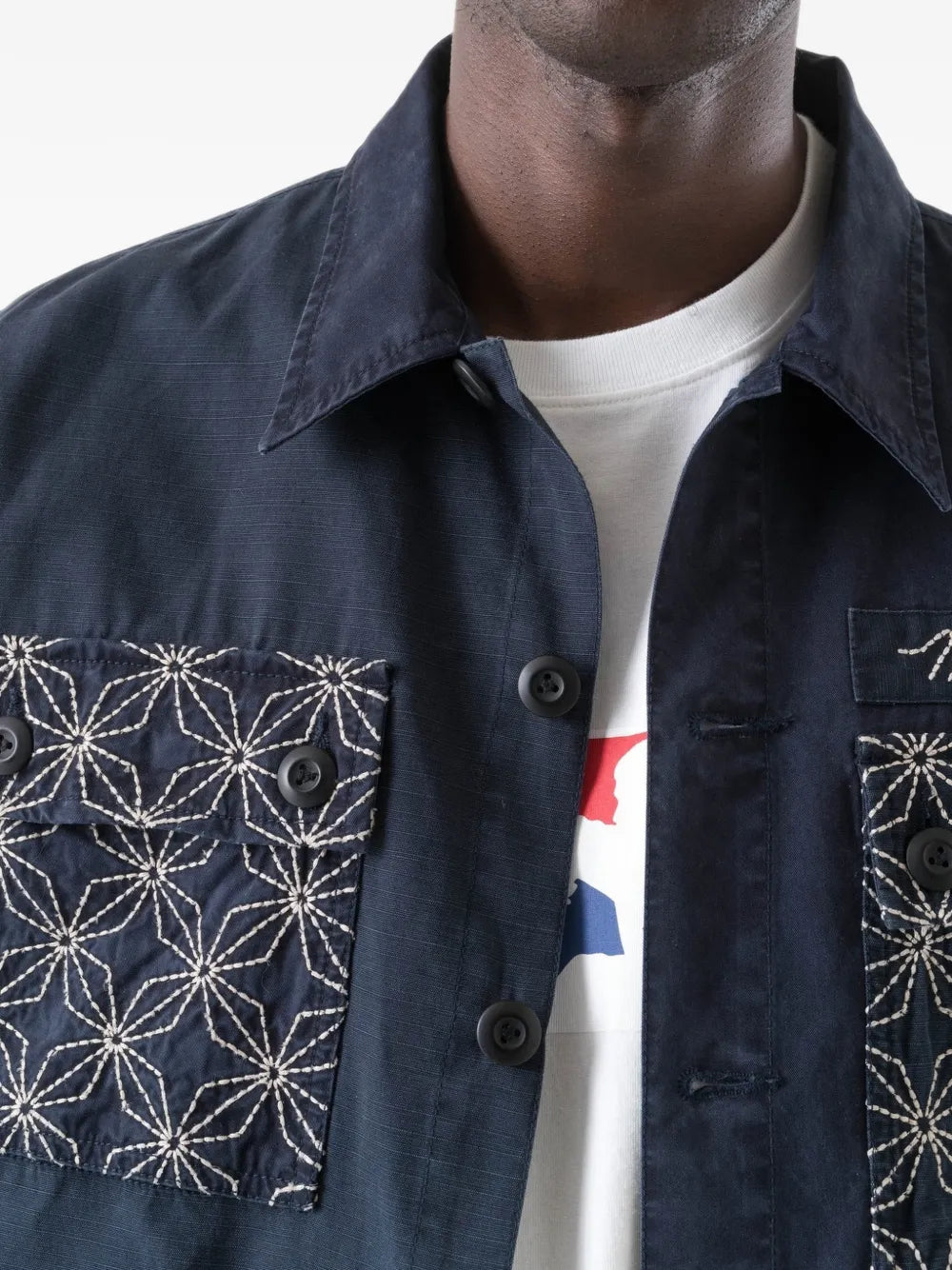 Sashiko embroidered ripstop shirt