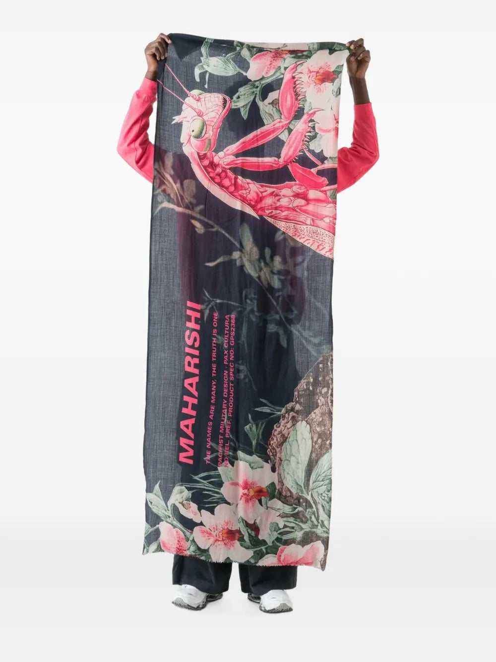 floral-print fringed scarf